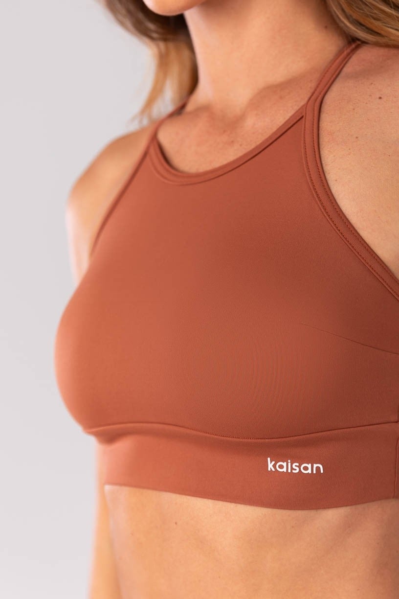 Top + Leggings with Pockets and Coverage (Brown)