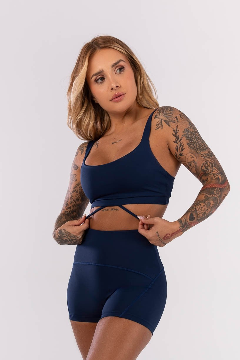 Shorts + Top with Bottom Strap Detail (Navy Blue)