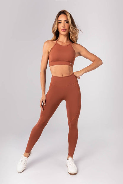 Top + Leggings with Pockets and Coverage (Brown)