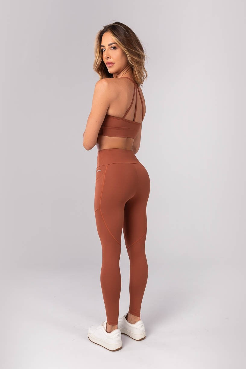 Top + Leggings with Pockets and Coverage (Brown)