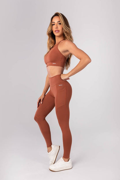 Top + Leggings with Pockets and Coverage (Brown)