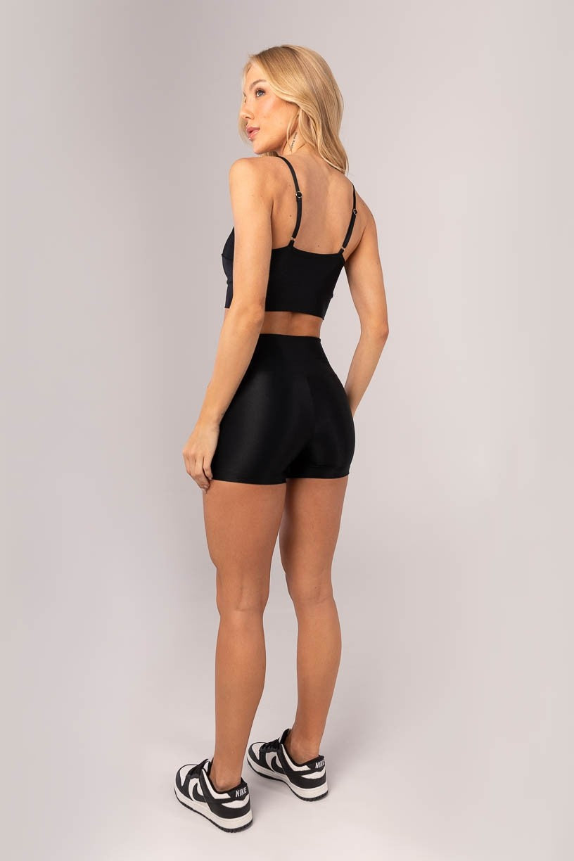 Top + Basic Shorts with Rubberized Detail (Black)