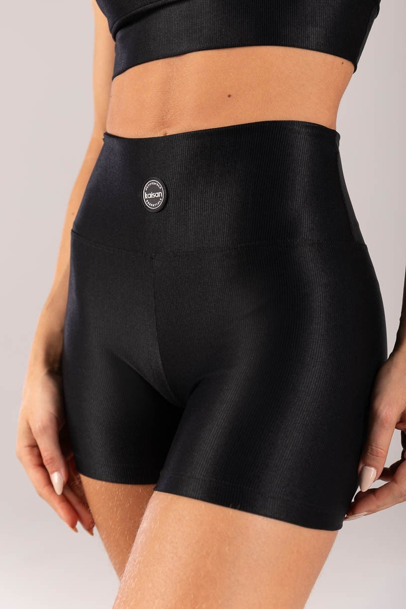 Top + Basic Shorts with Rubberized Detail (Black)