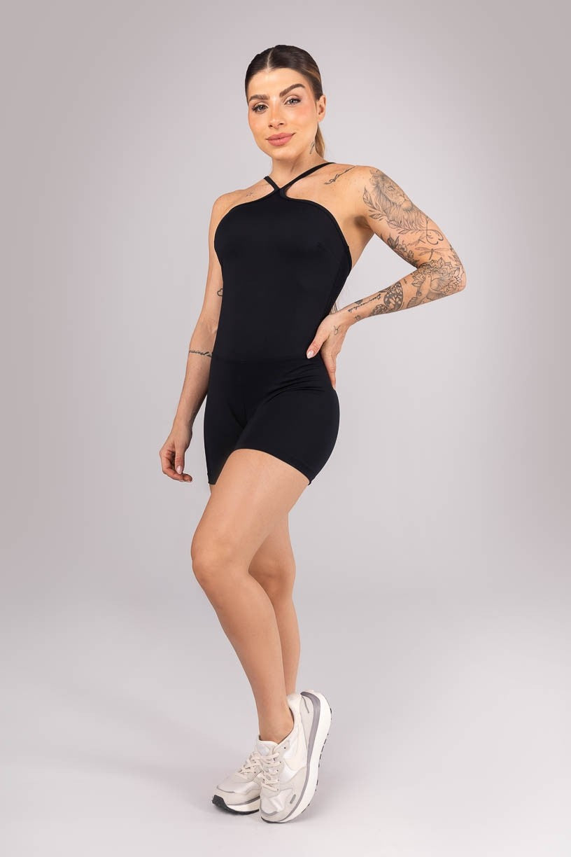 Romper with Unique Adjustable Straps (Black)