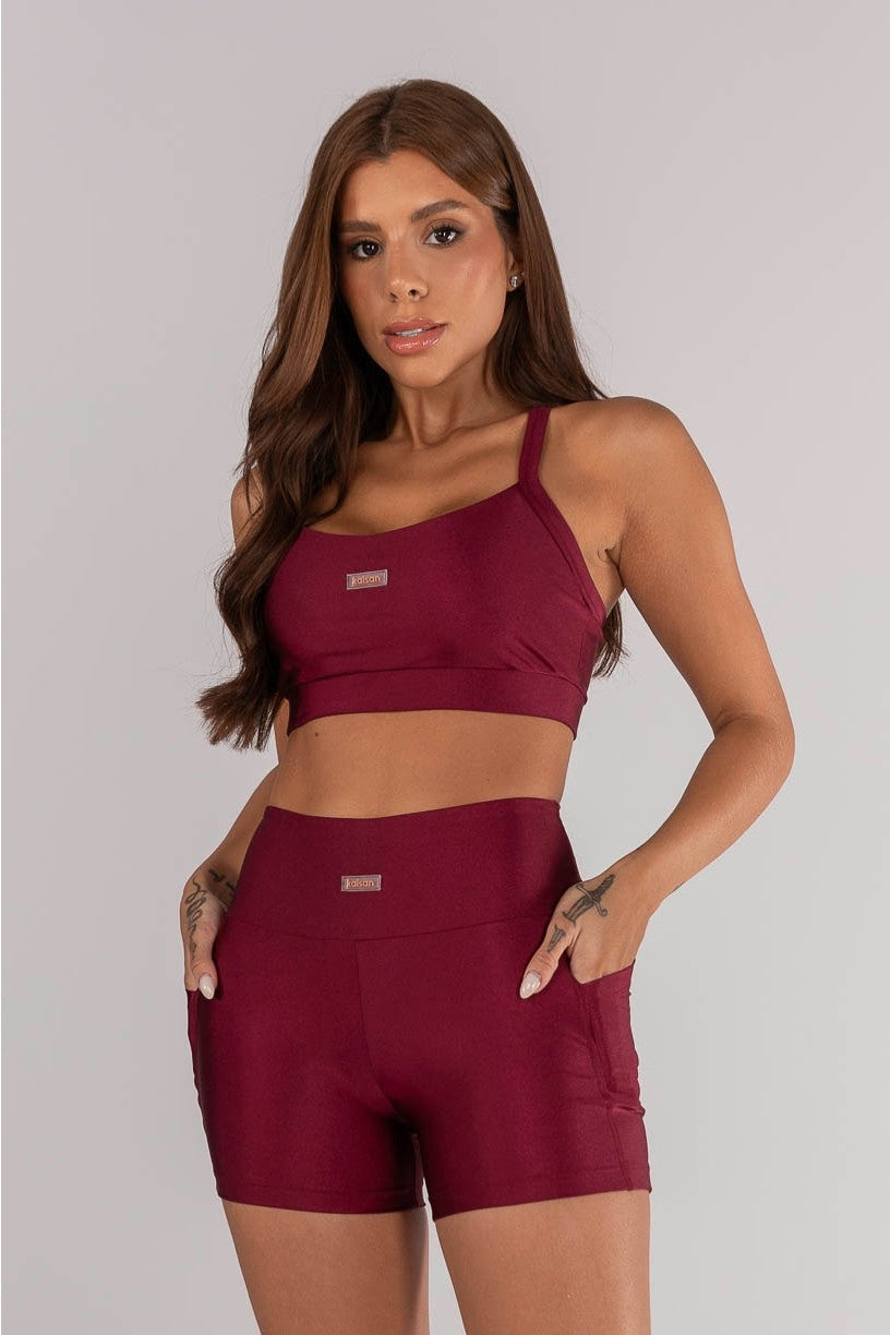 Shorts + Top with Crossed Straps (Burgundy)