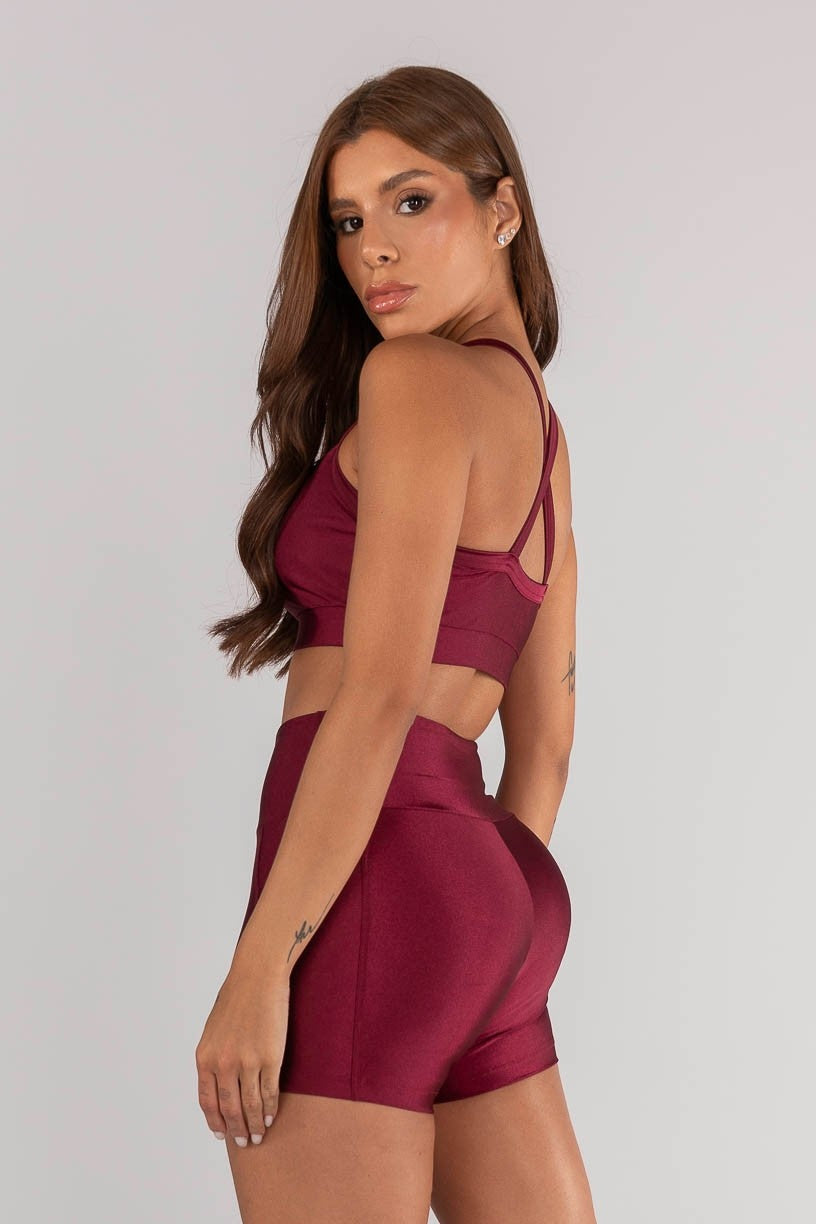 Shorts + Top with Crossed Straps (Burgundy)