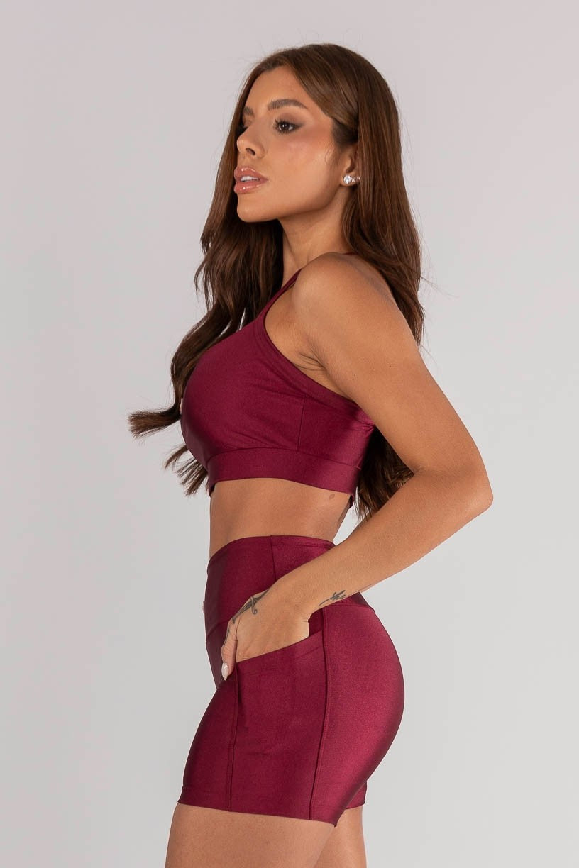 Shorts + Top with Crossed Straps (Burgundy)