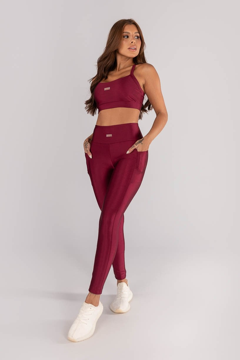 Top + Leggings with Side Pockets (Burgundy)