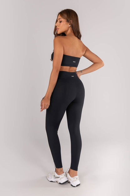 Top + Leggings with Crossover Waistband and Piped Pockets (Black / Vanilla)