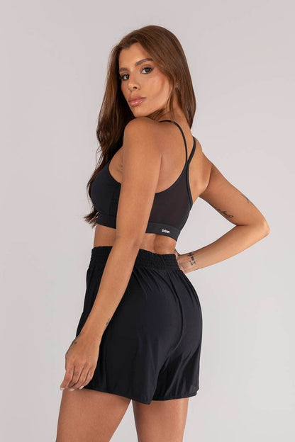Shorts + Top with Tulle Cutout Straps (Black)