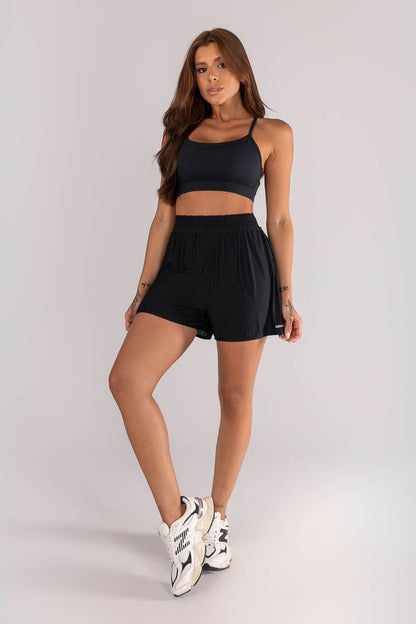 Shorts + Top with Tulle Cutout Straps (Black)