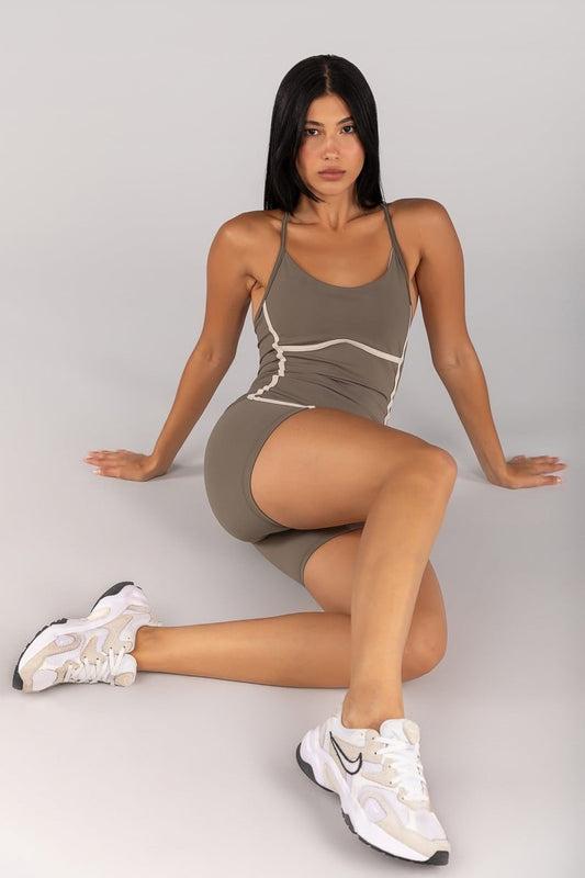 Cross-Strap Romper without Hook Closure (Olive / Off-White)
