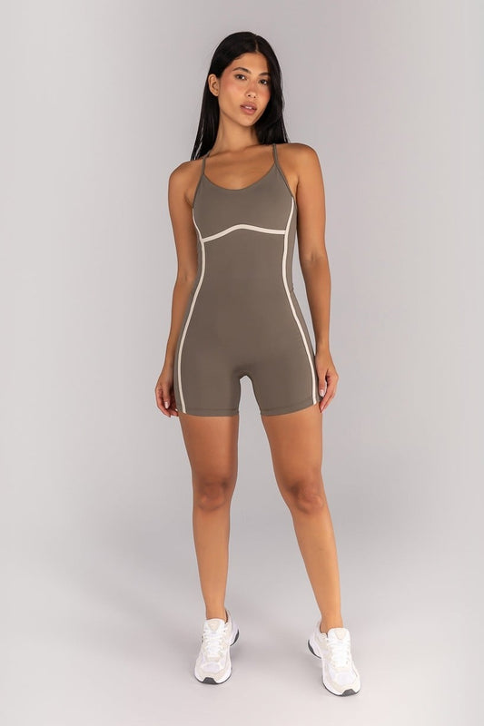 Cross-Strap Romper without Hook Closure (Olive / Off-White)