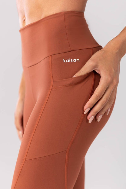 Top + Leggings with Pockets and Coverage (Brown)