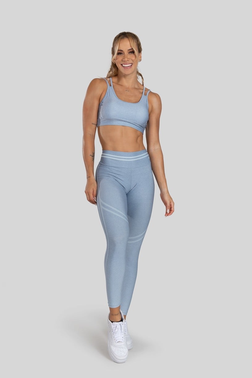 Top + Leggings with Double Waistband and Digital Print (Blue Transition)