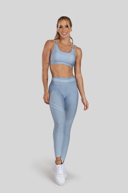 Top + Leggings with Double Waistband and Digital Print (Blue Transition)